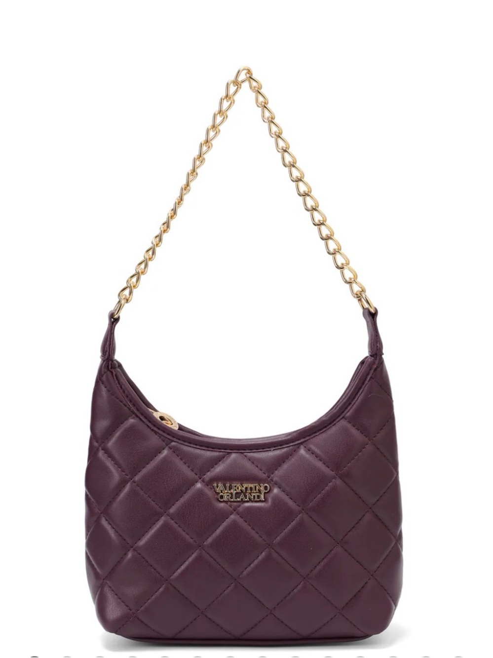Valentino Orlandi Quilted Shoulder Bag in Plum with Gold Chain